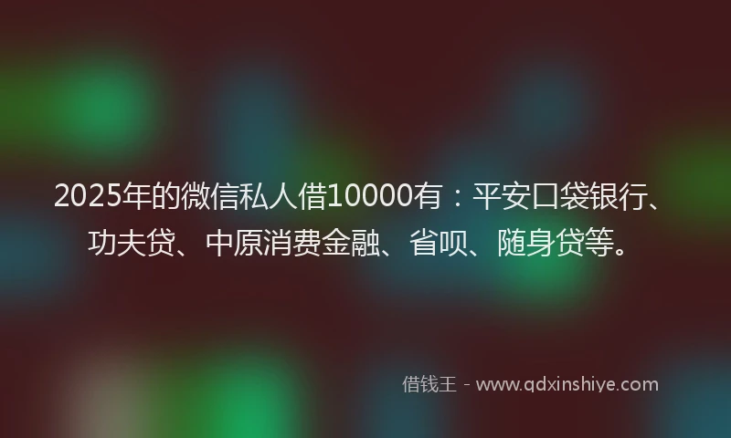 2025年的微信私人借10000有：平安口袋银行、功夫贷、中原消费金融、省呗、随身贷等。