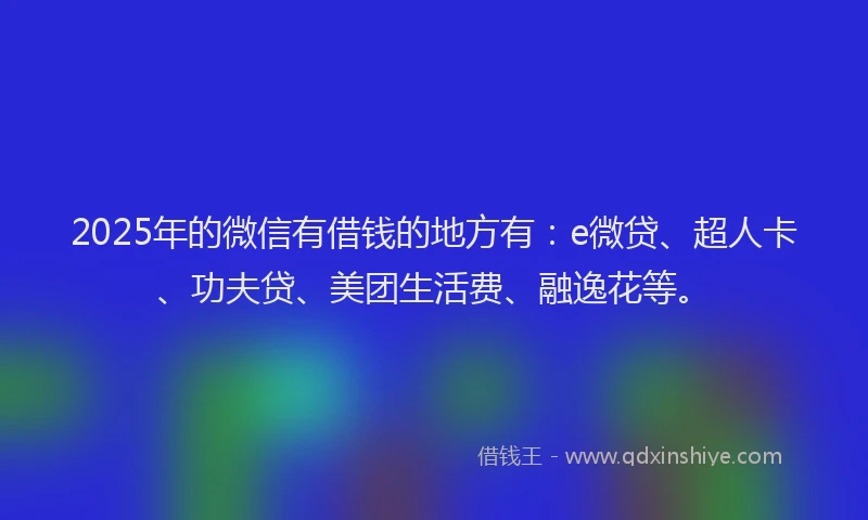2025年的微信有借钱的地方有：e微贷、超人卡、功夫贷、美团生活费、融逸花等。