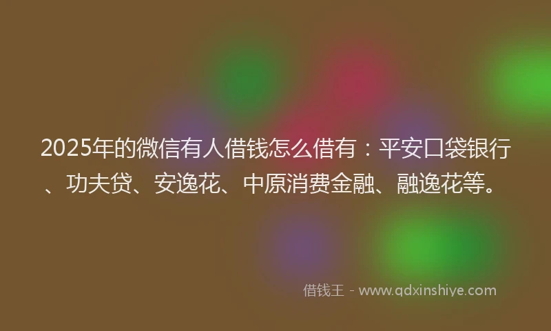 2025年的微信有人借钱怎么借有：平安口袋银行、功夫贷、安逸花、中原消费金融、融逸花等。