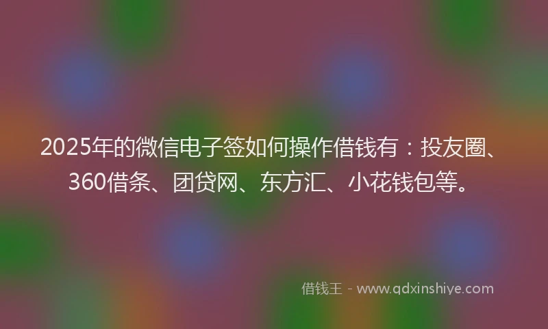2025年的微信电子签如何操作借钱有：投友圈、360借条、团贷网、东方汇、小花钱包等。