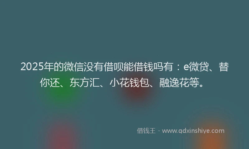2025年的微信没有借呗能借钱吗有：e微贷、替你还、东方汇、小花钱包、融逸花等。