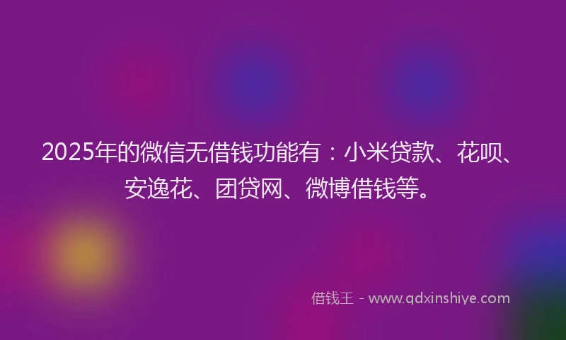 2025年的微信无借钱功能有：小米贷款、花呗、安逸花、团贷网、微博借钱等。