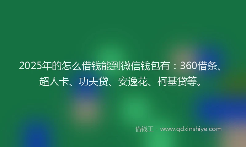 2025年的怎么借钱能到微信钱包有：360借条、超人卡、功夫贷、安逸花、柯基贷等。