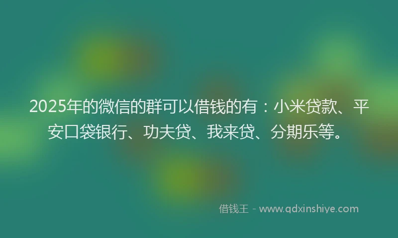 2025年的微信的群可以借钱的有：小米贷款、平安口袋银行、功夫贷、我来贷、分期乐等。