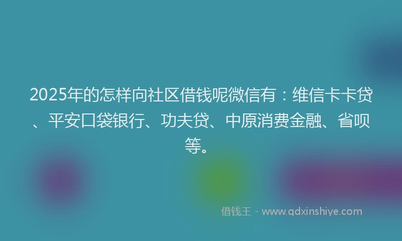 2025年的怎样向社区借钱呢微信有：维信卡卡贷、平安口袋银行、功夫贷、中原消费金融、省呗等。