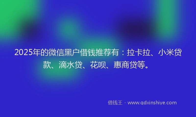 2025年的微信黑户借钱推荐有：拉卡拉、小米贷款、滴水贷、花呗、惠商贷等。