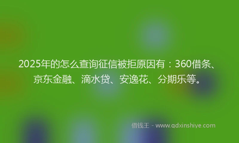 2025年的怎么查询征信被拒原因有：360借条、京东金融、滴水贷、安逸花、分期乐等。