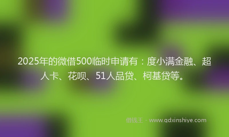 2025年的微借500临时申请有：度小满金融、超人卡、花呗、51人品贷、柯基贷等。
