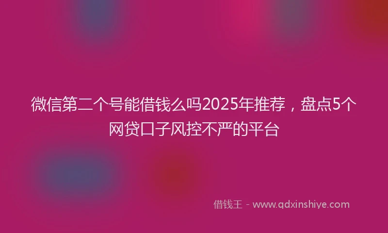微信第二个号能借钱么吗2025年推荐，盘点5个网贷口子风控不严的平台