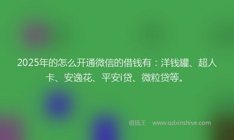 2025年的怎么开通微信的借钱有：洋钱罐、超人卡、安逸花、平安i贷、微粒贷等。