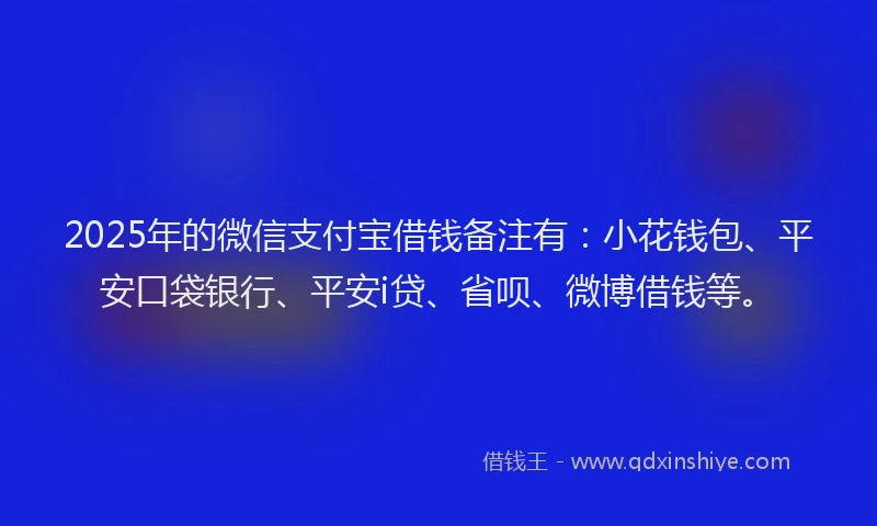 2025年的微信支付宝借钱备注有：小花钱包、平安口袋银行、平安i贷、省呗、微博借钱等。