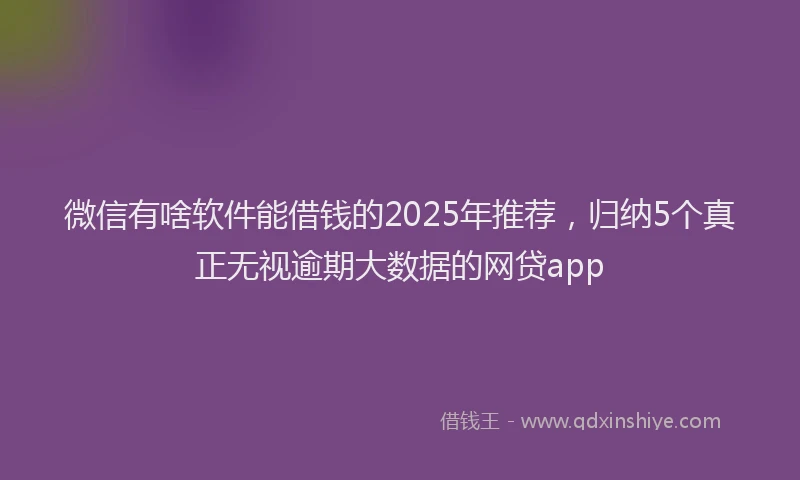 微信有啥软件能借钱的2025年推荐，归纳5个真正无视逾期大数据的网贷app