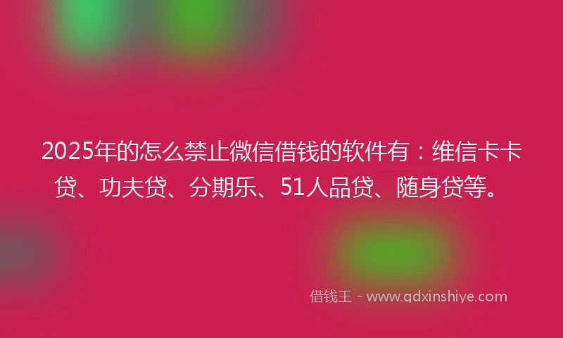 2025年的怎么禁止微信借钱的软件有：维信卡卡贷、功夫贷、分期乐、51人品贷、随身贷等。