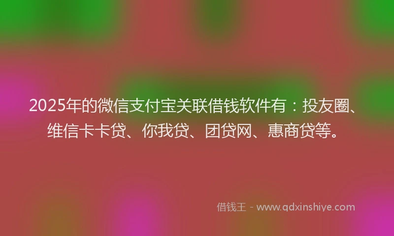 2025年的微信支付宝关联借钱软件有：投友圈、维信卡卡贷、你我贷、团贷网、惠商贷等。