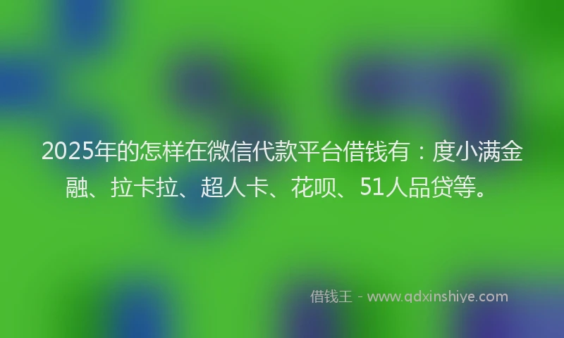 2025年的怎样在微信代款平台借钱有：度小满金融、拉卡拉、超人卡、花呗、51人品贷等。