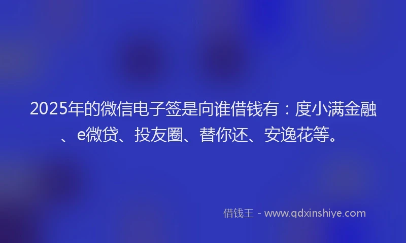 2025年的微信电子签是向谁借钱有：度小满金融、e微贷、投友圈、替你还、安逸花等。