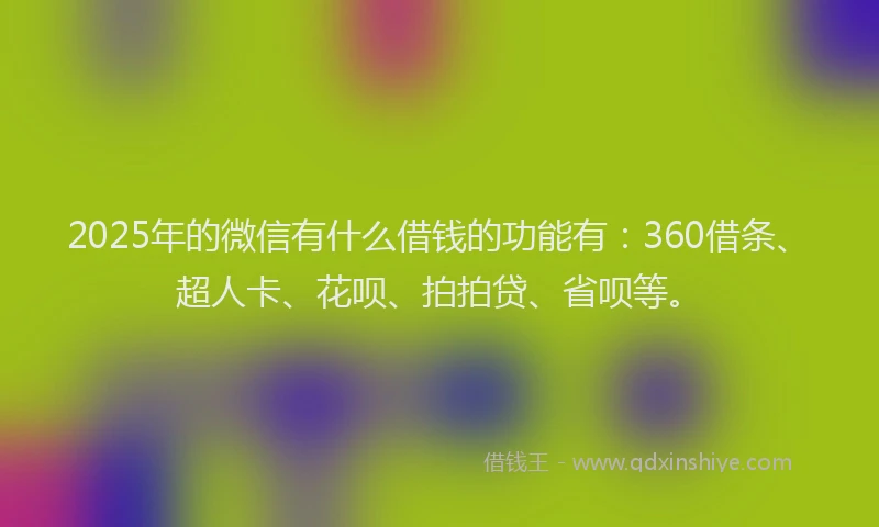 2025年的微信有什么借钱的功能有：360借条、超人卡、花呗、拍拍贷、省呗等。