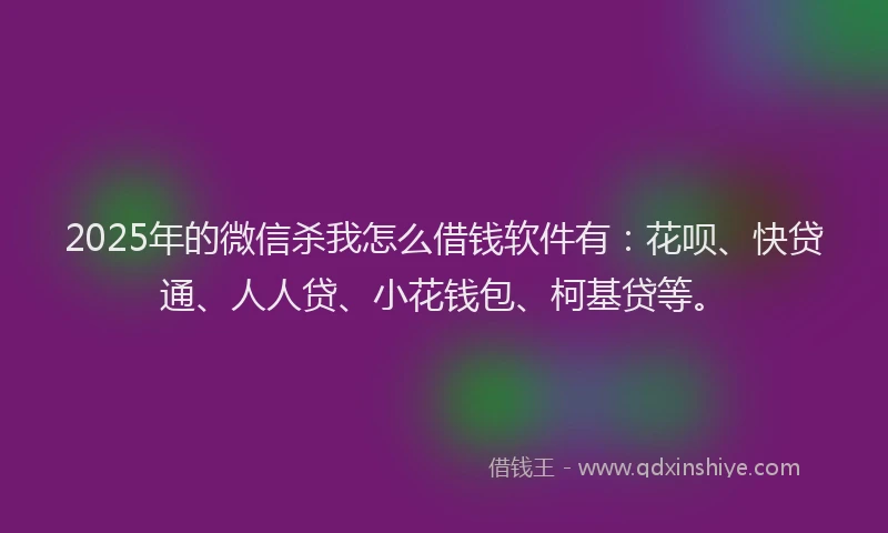 2025年的微信杀我怎么借钱软件有：花呗、快贷通、人人贷、小花钱包、柯基贷等。