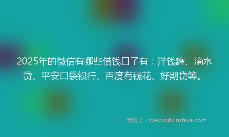 2025年的微信有哪些借钱口子有：洋钱罐、滴水贷、平安口袋银行、百度有钱花、好期贷等。