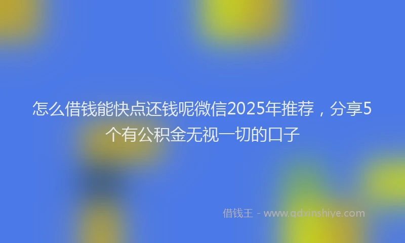 怎么借钱能快点还钱呢微信2025年推荐，分享5个有公积金无视一切的口子