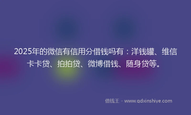 2025年的微信有信用分借钱吗有：洋钱罐、维信卡卡贷、拍拍贷、微博借钱、随身贷等。