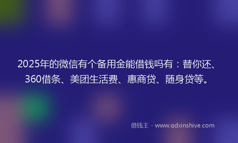 2025年的微信有个备用金能借钱吗有：替你还、360借条、美团生活费、惠商贷、随身贷等。