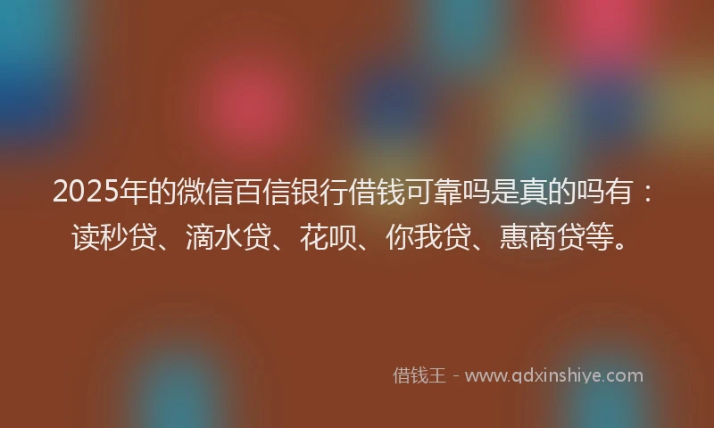 2025年的微信百信银行借钱可靠吗是真的吗有：读秒贷、滴水贷、花呗、你我贷、惠商贷等。