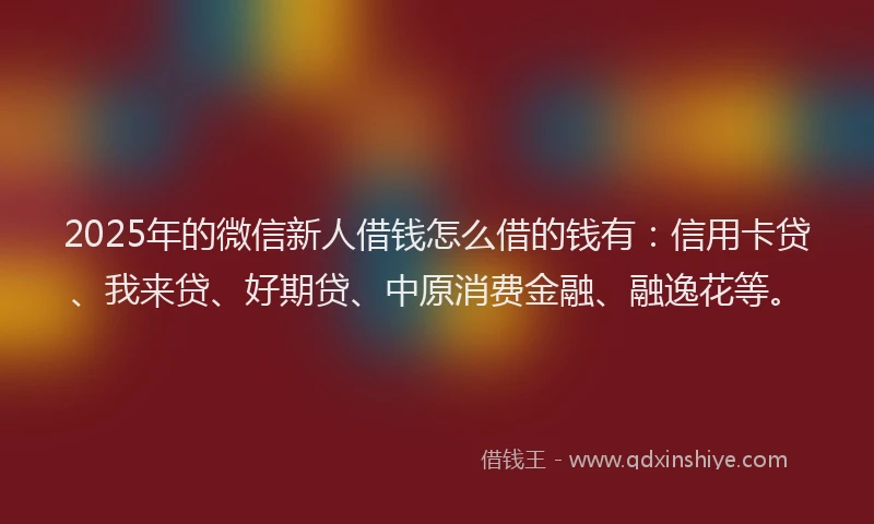 2025年的微信新人借钱怎么借的钱有：信用卡贷、我来贷、好期贷、中原消费金融、融逸花等。