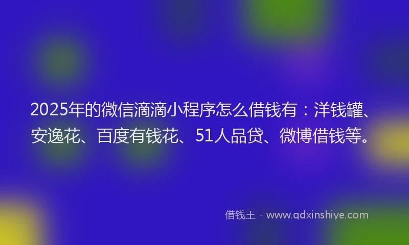 2025年的微信滴滴小程序怎么借钱有：洋钱罐、安逸花、百度有钱花、51人品贷、微博借钱等。