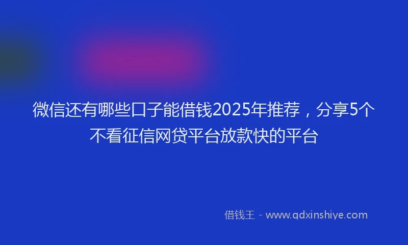 微信还有哪些口子能借钱2025年推荐，分享5个不看征信网贷平台放款快的平台