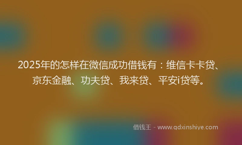 2025年的怎样在微信成功借钱有：维信卡卡贷、京东金融、功夫贷、我来贷、平安i贷等。