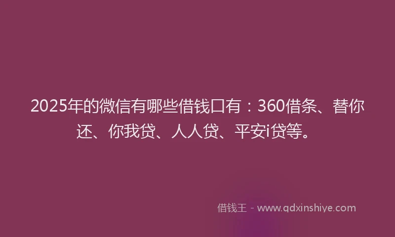 2025年的微信有哪些借钱口有：360借条、替你还、你我贷、人人贷、平安i贷等。