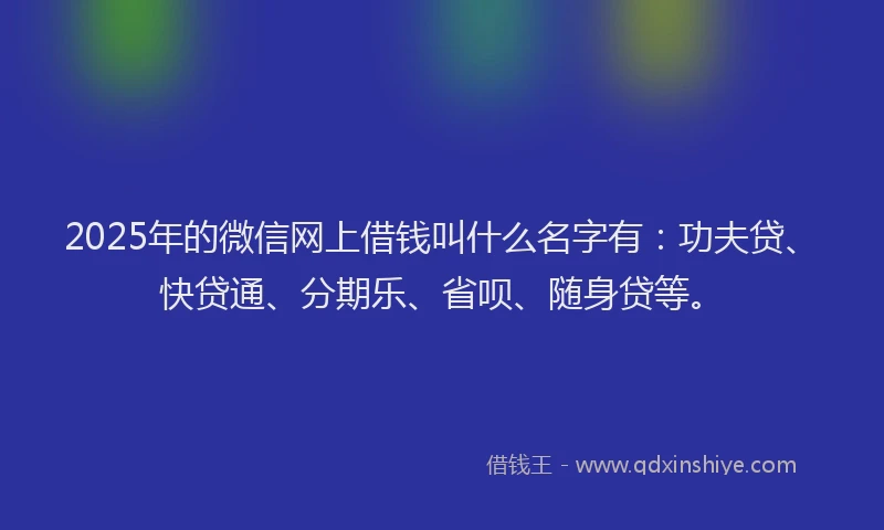 2025年的微信网上借钱叫什么名字有：功夫贷、快贷通、分期乐、省呗、随身贷等。