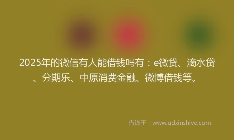 2025年的微信有人能借钱吗有：e微贷、滴水贷、分期乐、中原消费金融、微博借钱等。