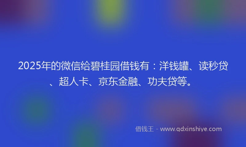 2025年的微信给碧桂园借钱有:洋钱罐、读秒贷、超人卡、京东金融、功夫贷等。