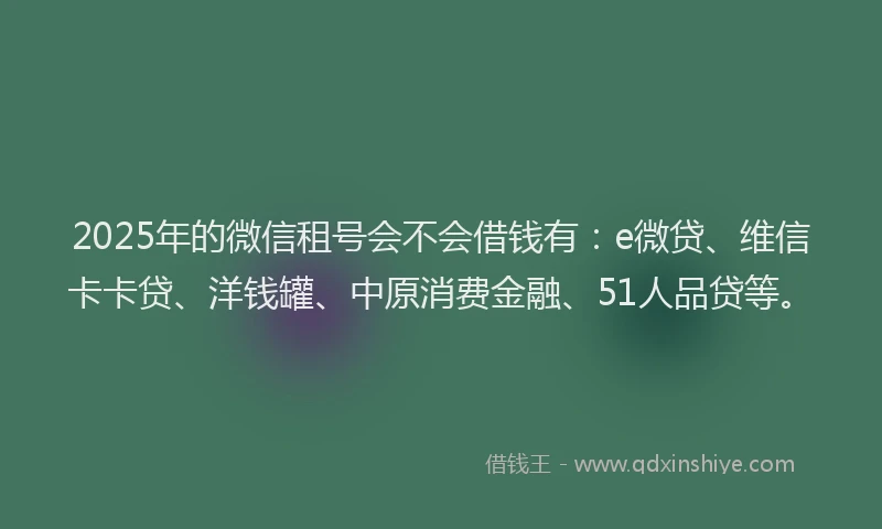 2025年的微信租号会不会借钱有：e微贷、维信卡卡贷、洋钱罐、中原消费金融、51人品贷等。