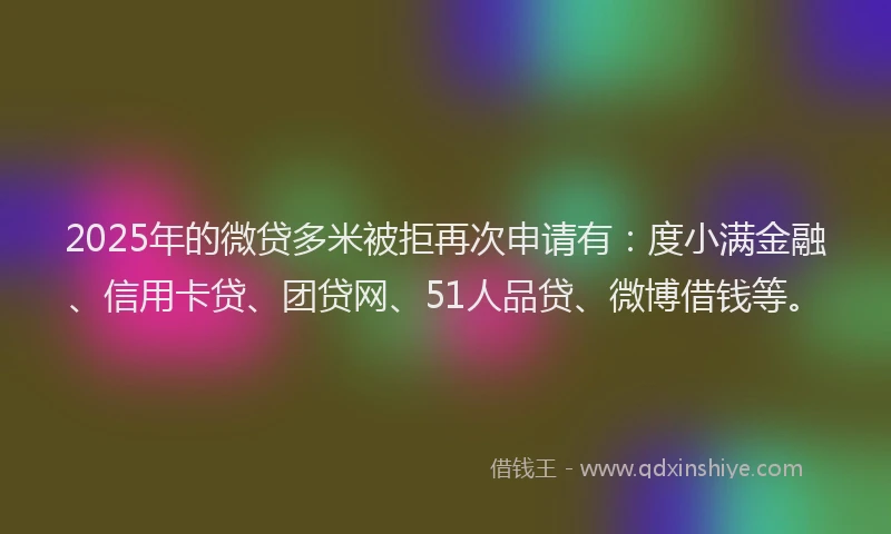 2025年的微贷多米被拒再次申请有：度小满金融、信用卡贷、团贷网、51人品贷、微博借钱等。
