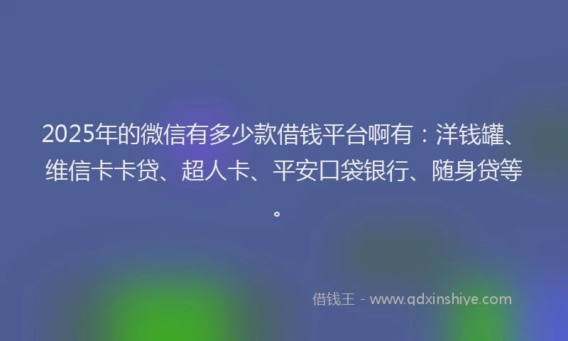 2025年的微信有多少款借钱平台啊有：洋钱罐、维信卡卡贷、超人卡、平安口袋银行、随身贷等。