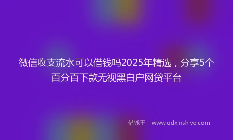 微信收支流水可以借钱吗2025年精选，分享5个百分百下款无视黑白户网贷平台