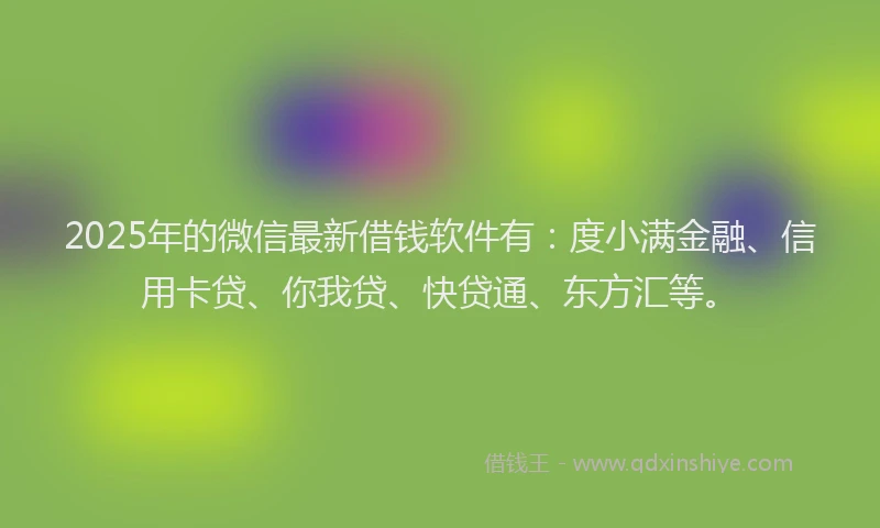 2025年的微信最新借钱软件有：度小满金融、信用卡贷、你我贷、快贷通、东方汇等。
