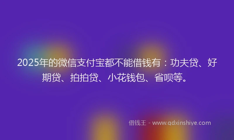 2025年的微信支付宝都不能借钱有：功夫贷、好期贷、拍拍贷、小花钱包、省呗等。