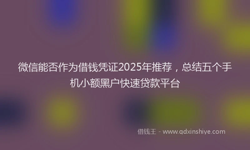 微信能否作为借钱凭证2025年推荐，总结五个手机小额黑户快速贷款平台
