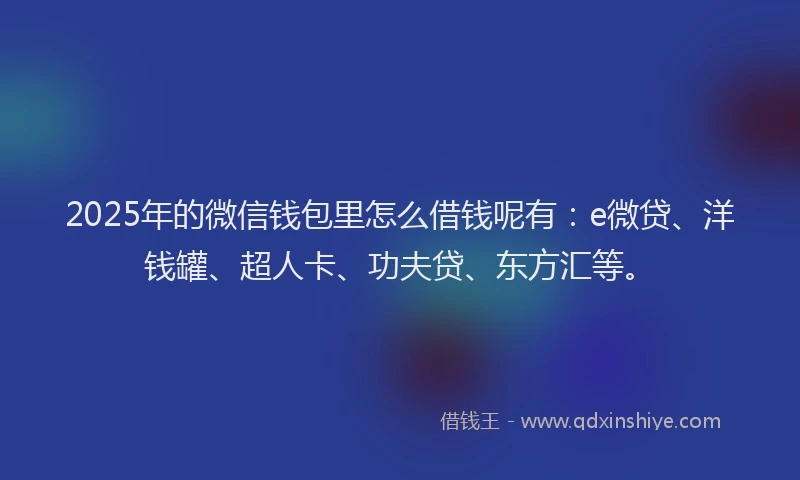 2025年的微信钱包里怎么借钱呢有：e微贷、洋钱罐、超人卡、功夫贷、东方汇等。