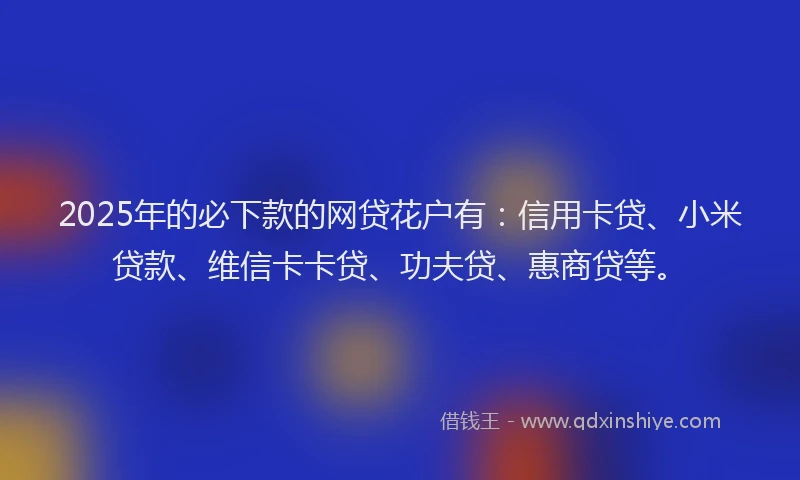 2025年的必下款的网贷花户有：信用卡贷、小米贷款、维信卡卡贷、功夫贷、惠商贷等。