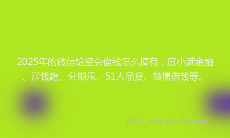 2025年的微信给盗会借钱怎么搞有：度小满金融、洋钱罐、分期乐、51人品贷、微博借钱等。