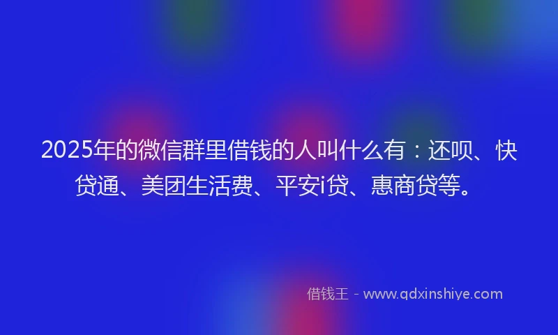 2025年的微信群里借钱的人叫什么有：还呗、快贷通、美团生活费、平安i贷、惠商贷等。