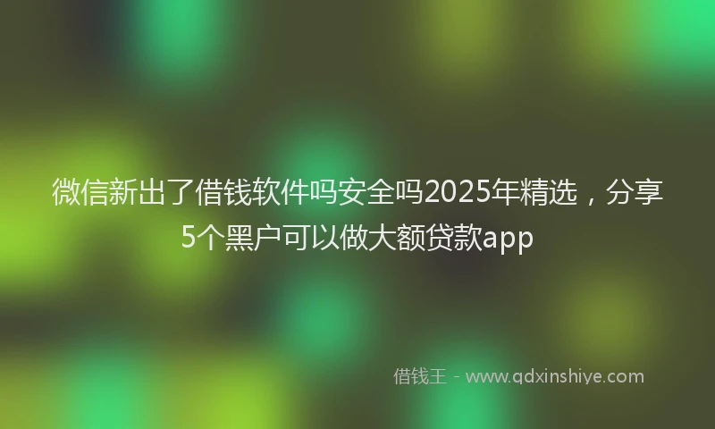 微信新出了借钱软件吗安全吗2025年精选，分享5个黑户可以做大额贷款app