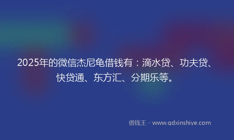 2025年的微信杰尼龟借钱有：滴水贷、功夫贷、快贷通、东方汇、分期乐等。