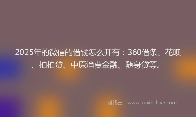 2025年的微信的借钱怎么开有：360借条、花呗、拍拍贷、中原消费金融、随身贷等。