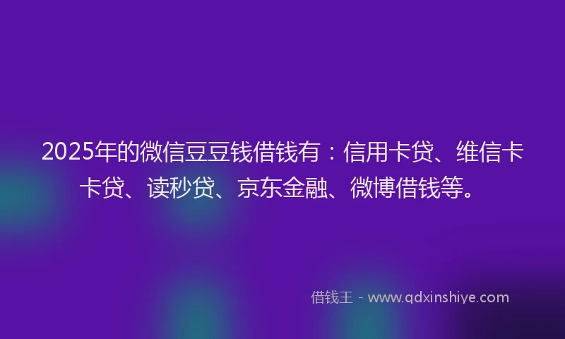 2025年的微信豆豆钱借钱有：信用卡贷、维信卡卡贷、读秒贷、京东金融、微博借钱等。